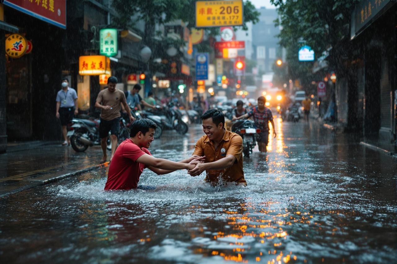 九一爆料资讯配图 - 某城市突降特大暴雨，全城多处被淹，市民自发组织救援，感人瞬间刷屏朋友圈